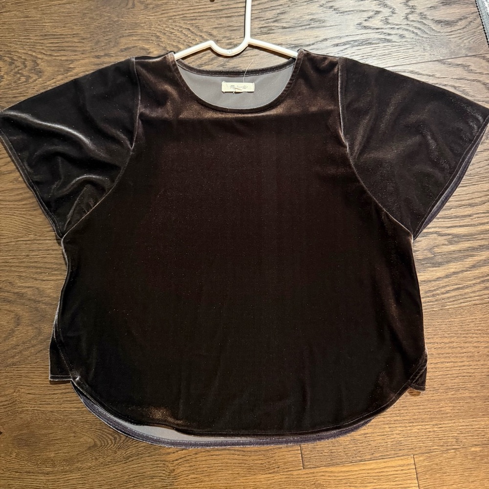 Madewell gray Velvet butterfly Sleeve Top